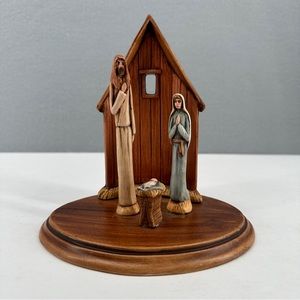 Vintage Ceramic Handmade Mary Joseph Baby Jesus Pencil Manger Nativity Scene